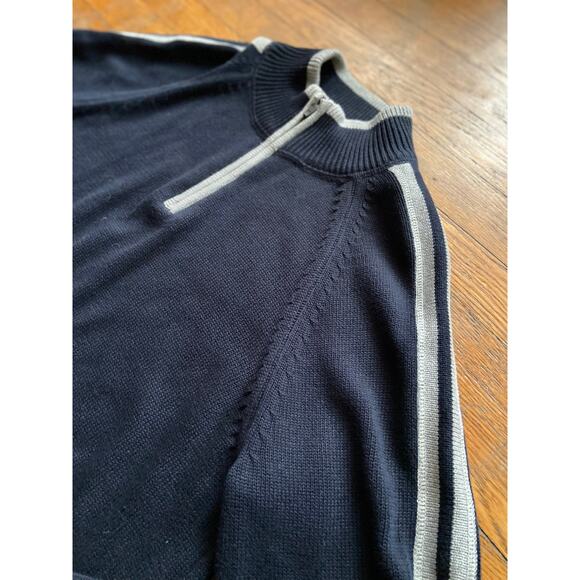 EDDIE BAUER Navy Blue/Gray 1/4 Zip Heavy Knit Sweater Mens sz L - Picture 3 of 9
